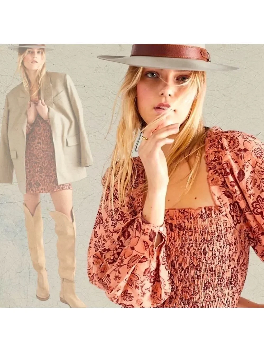 FREE PEOPLE Smock it to Me Puff-Sleeve On/Off Shoulder Smocked MiniDress/Lg NWT